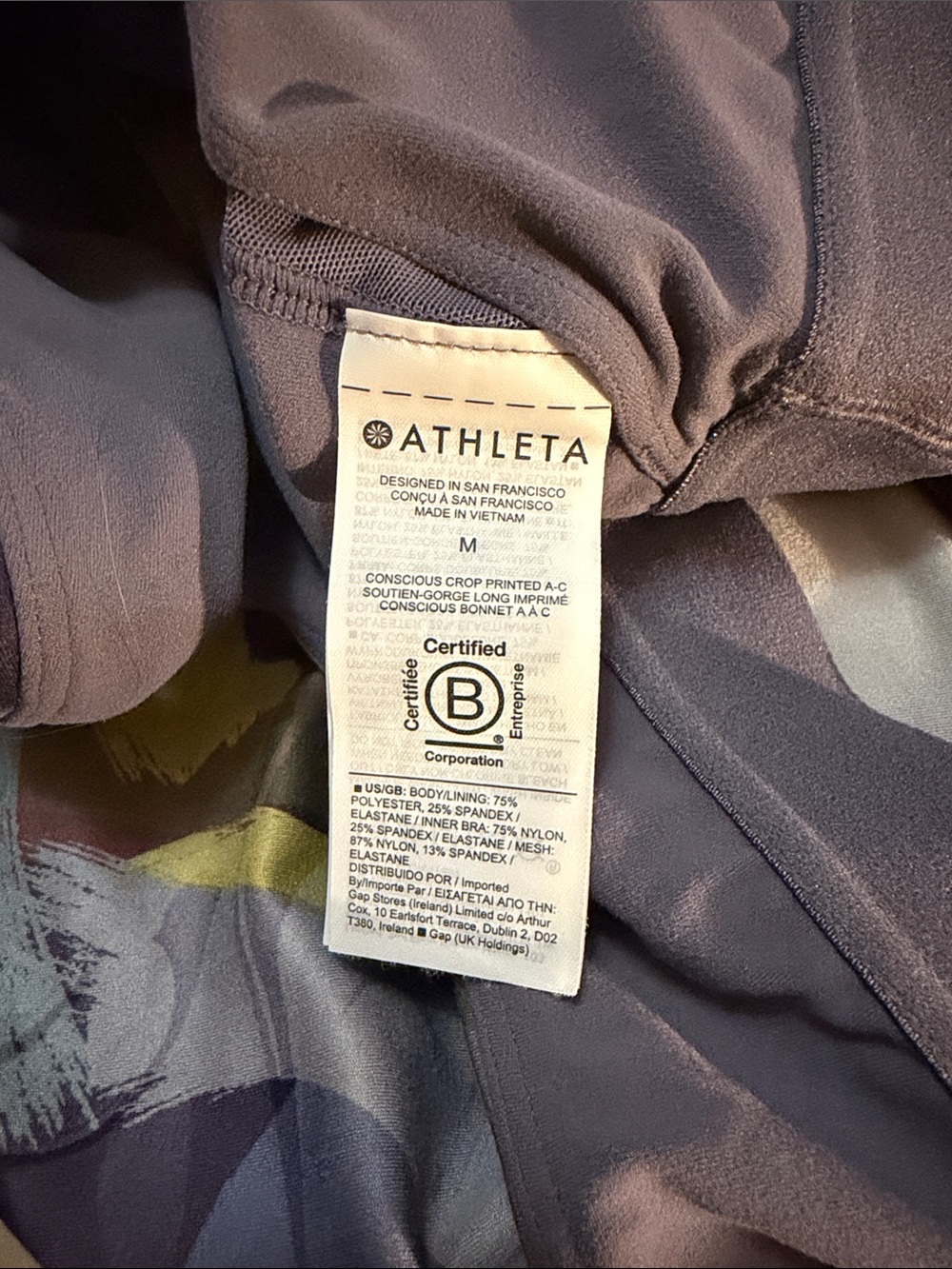 Athleta Conscious Crop Abstract Watercolor Sports Bra M Vivid Stroke EUC - Picture 10 of 10